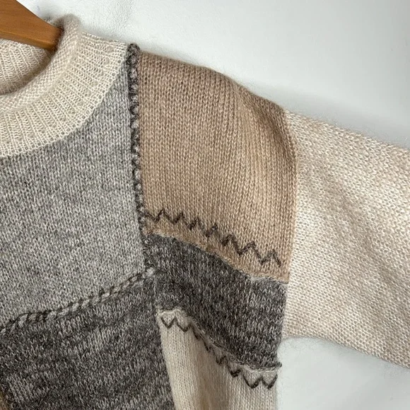 New Orvis Vintage Mohair Patchwork Neutrals Oversized Sweater Size M